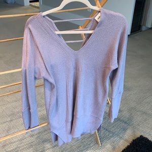 Ashey/pastel lavender sweater, full length (a little longer) with back design